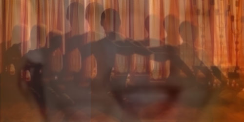 [Composite image of layered stills from the
video sampled in the recording below.]