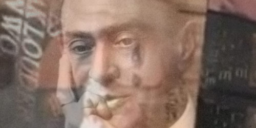 [Composite image of Arnold Schoenberg and
stills from a video sampled in the recording below.]